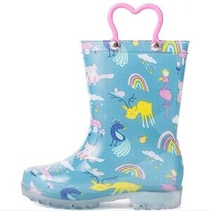Rainbow Deer Flamingo Waterproof Rain Boots Size 3 Girls